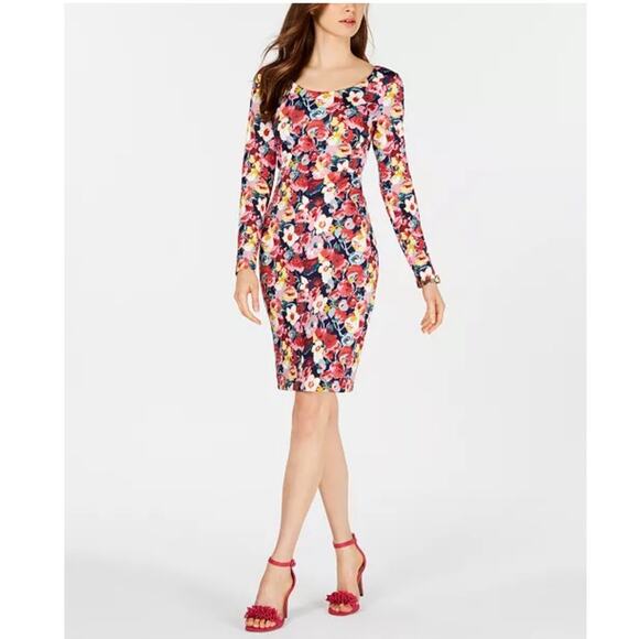 Betsey Johnson Bright Floral Print Long Sleeve Sheath Dress Size 2 - Picture 1 of 11